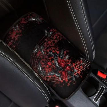Imagem de Finagallathe Capa de almofada de apoio de braço com estampa de borboleta rosa para carro neoprene capa protetora de caixa de assento automotivo ajuste universal almofada de console central, preto e