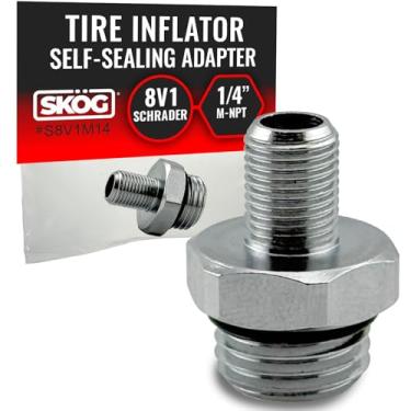 Imagem de SKÖG Adaptador de inflador de pneu autovedante (1 pacote) – 1/10.2 cm NPT macho para válvula Schrader, anel de vedação livre de vazamento, sem necessidade de fita