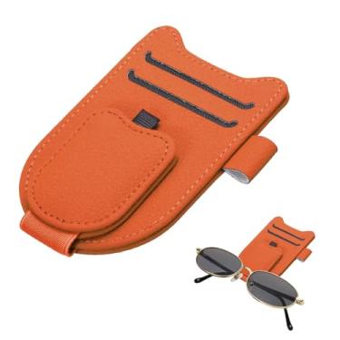 Imagem de HARFINGTON 1 peça suporte de óculos de sol para carro, suporte magnético de couro, viseira universal, clipe de óculos de sol, acessórios de carro, interior para óculos, cartões de bilhetes, laranja