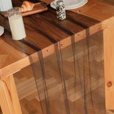 Imagem de Psasrm Conjunto de 6 toalhas de mesa de pérolas, 3 m, 73 x 300 cm, toalha de mesa preta de tule transparente pérola, caminho de mesa para festa de casamento, chá de bebê, aniversário, decoração de