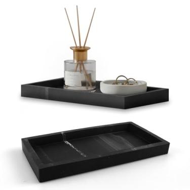 Imagem de Organizador pequeno de silicone para bancada – Pacote com 2 suportes de sabão em mármore preto para banheiro, cozinha, dispensadores de esponja, perfume, óleo, vela, chave, joias, acessórios, placas