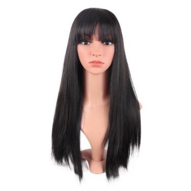 Imagem de Peruca MapOfBeauty, cabelo sintético longo e reto, 60 cm com franja