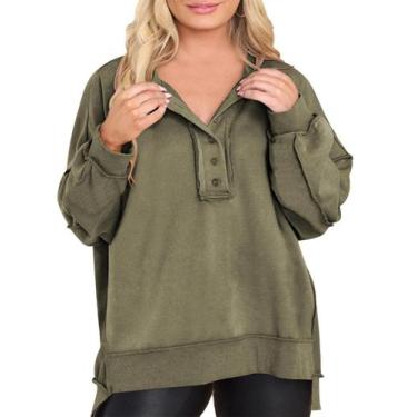 Imagem de Moletom feminino Eytino plus size com decote em V e manga comprida 1X