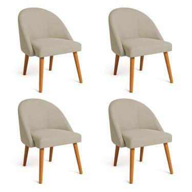 Imagem de Kit 04 Cadeiras Poltrona De Jantar Luna Suede Pés Palito Castanho - Pallazio Capuccino