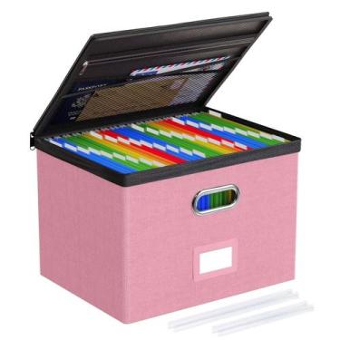 Imagem de Caixa organizadora de arquivos grande Oterri com tampa e bolsos de mal