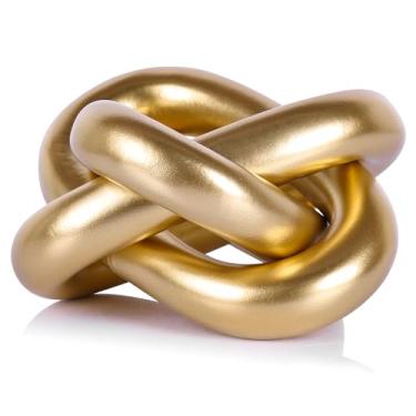 Imagem de LCCCK Decoração de nó dourado mesa de centro livro estético, corrente geométrica knick knacks suporte de TV decoração acento, objetos de nó para sala de estar, entrada, mesa, quarto, decoração dourada