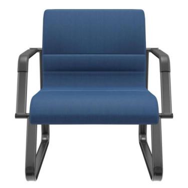 Imagem de Cadeira De Escritório Recepção Com Braço Fixa Preta Lev P03 Crepe Azul