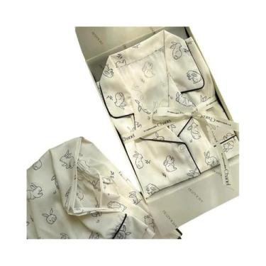 Imagem de Conjunto de Pijamas de Seda Gelada Feminino - Cardigan com Estampa Doc