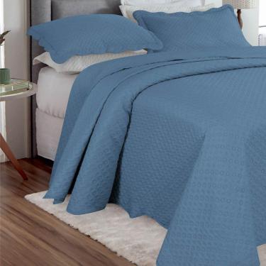 Imagem de Kit Cobre Leito King Classic Liso Ultrasonic + 2 Porta-travesseiros Poa Azul Claro