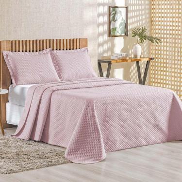 Imagem de Kit Cobre Leito Colcha Ideale Queen 3 Peças Matelado Geométrico - Rose - 100% Poliéster