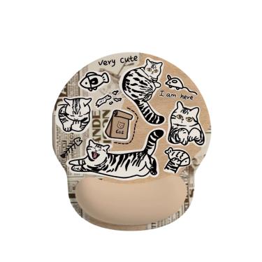 Imagem de Mouse Pad com design de jornal Cute Cat com apoio de pulso 215x185mm