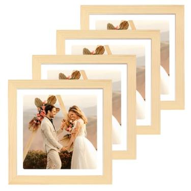Imagem de Neyauo Porta-retrato 20 x 20 cm, pacote com 4 molduras de madeira maciça natural para fotos 10 x 15 x 15 cm com tapete ou 20 x 20 cm sem tapete, moldura quadrada de madeira para montagem na parede e