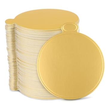 Imagem de 100 mini tábuas de bolo, 7,6 cm, base de cupcakes de papelão redonda dourada para sobremesas, doces, mousse, placa de exibição de bolo descartável de grau alimentício para casamento, festa de