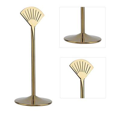 Imagem de ZJchao Suporte de Número de Mesa de Aço Inoxidável Suporte Elegante Em Formato de Leque Porta-cartões Duráveis ​​para Festa de Casamento Decoração de Restaurante Dourado 8 pol. 10 pol. (Ouro 10 polegadas)
