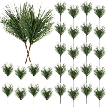 Imagem de Ramos de agulhas artificiais de pinheiro verde - 30 peças RAINFLOW Ramos de pinheiro artificiais para decoração de Natal, pequenas decorações de árvore de Natal, galhos de vegetação, galhos para