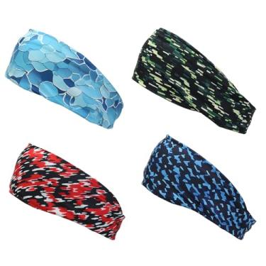 Imagem de YELARXI Faixa de cabeça absorvente de suor, faixas esportivas com absorção de umidade para homens, 4 peças, poliéster e estilo T - adequado para (homens, mulheres, corrida, ciclismo, futebol, basquete
