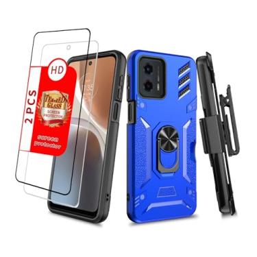 Imagem de Capa camuflada à prova de choque para Moto G 5g 2023 com protetor de tela Motorola Moto G Power 5g 2023 capa com clipe de cinto para celular Moto G 5g 2023 com suporte de anel para cartão (azul)