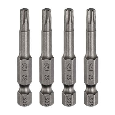 Imagem de HARFINGTON 4 peças de chave de fenda Torx T25, haste sextavada, 50 mm, ponta magnética, sem furo, à prova de adulteração, 6 pontas, estrela de 6 pontas, chaves de fenda industriais de aço S2