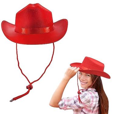 Imagem de Chapéus de cowboy, 1 rosa - 1 vermelho - 1 preto - 1 chapéu ocidental branco, pacote sortido, roupas de fantasia para crianças, brincadeiras de festa (vermelho)