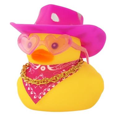 Imagem de wonuu Carro De Borracha Cowboy Pato, Patos Amarelos Decoração Painel Com Chapéu Colar Óculos Sol, Prata Manchas Rosa