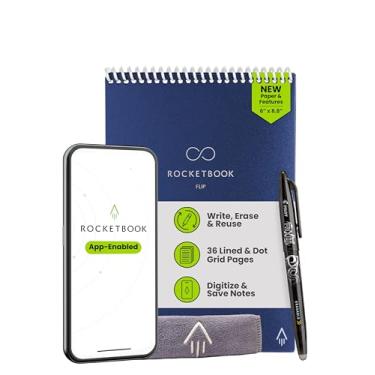 Imagem de Rocketbook Novo caderno inteligente reutilizável, dobrável tamanho executivo, caderno espiral azul escuro, (15 x 22 cm)