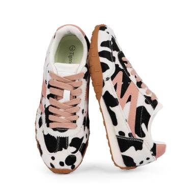 Imagem de Tigeridea Tênis feminino casual leve para caminhada, cadarço e cadarço para conforto o dia todo, Estampa de vaca, 36