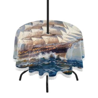 Imagem de Blueangle Toalha de mesa redonda grande à prova d'água de 152 cm com furo para guarda-chuva - Tecido resistente à prova de sol para todos os climas para pátio, acampamento, piquenique(564)