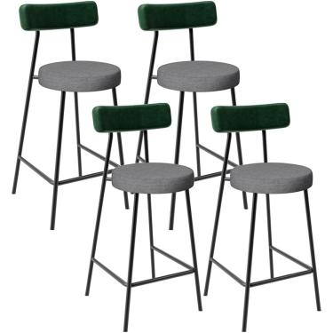 Imagem de Kit 04 Banquetas Baixa Cozinha E Sala Jantar Bancada Milão L02 Facto Verde Cinza Escuro - Lyam Decor