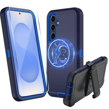 Imagem de Capa magnética para Samsung Galaxy S24 FE 5G, capa resistente S24 FE, [protetor de tela de vidro] [proteção de grau militar] [à prova de choque] [à prova de queda] [à prova de poeira] (azul-escuro)