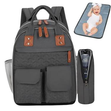 Imagem de KIT Mochila Maternidade Trocado de Fraldas Porta Mamadeira e Bolsos Té