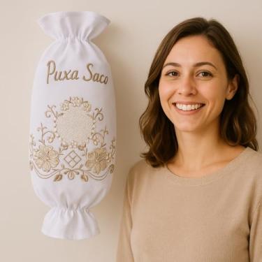 Imagem de Dispensador Sacolas Puxa Saco Porta Sacolas Bordado Artesanal, Tecido Oxford, Feito no Ceará