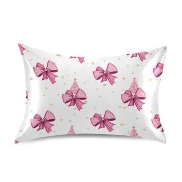 Imagem de SEHANY Capas de almofada de seda com laço rosa para cabelo e pele, capas de almofada de cetim respiráveis macias e refrescantes com fecho de envelope, tamanho king (50,8 x 101,6 cm)