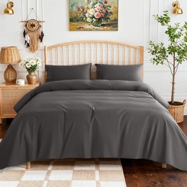 Imagem de SONORO KATE Lençóis de cama 100% algodão egípcio - 800 fios, lençóis de cama de cetim de hotel 5 estrelas, resfriamento, macio e respirável, cabe em bolsos profundos de 40 cm - 4 peças (cinza escuro