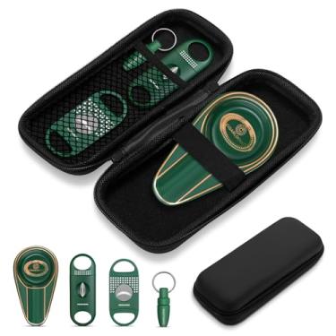 Imagem de Conjunto portátil de acessórios para charutos, caixa de charuto/umidificador 4 em 1 - cortador de corte V, cortador reto, furador, cinzeiro de cerâmica com bolsa de acessórios, kit de ferramentas de