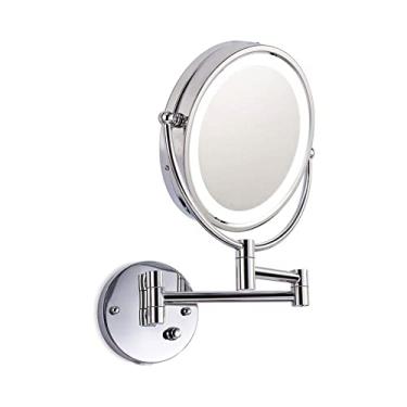 Imagem de Espelho de maquiagem de parede iluminado por LED de dois lados, espelho de montagem na parede de extensão de 8,5 polegadas, espelho giratório de banheiro de 360 graus, espelho de parede com ampliação