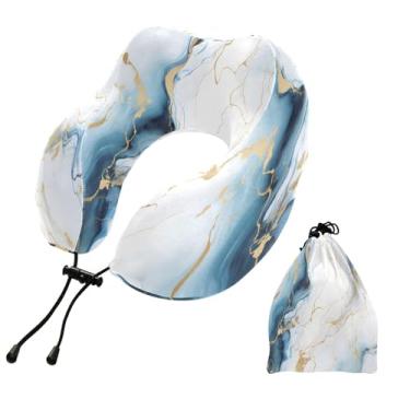 Imagem de CEBUGI Travesseiros de viagem portáteis em forma de U, travesseiro de pescoço de espuma viscoelástica com trava de corda ajustável para avião, viagem, trem, negócios, escritório, soneca (fundo de