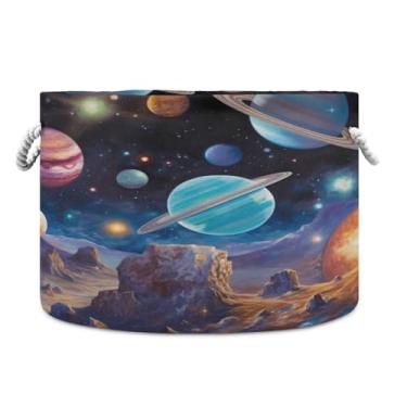 Imagem de WELLDAY Cesta de corda de algodão planetas espaço cesta de lavanderia bebê para sala de estar, lavanderia, berçário, travesseiros, decoração de casa