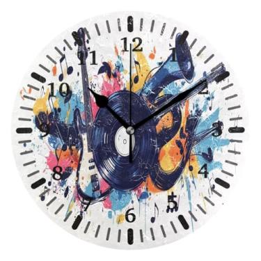 Imagem de CEBUGI 1 instrumento musical, 1 relógio de parede, operado por bateria, relógios de parede silenciosos sem tique-taque para cozinha, banheiro, quarto, escritório, decoração 25,4 cm