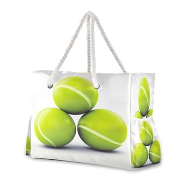 Imagem de Wassud Bolsa de praia com bolas de tênis grandes para mulheres, impermeável, à prova de areia, bolsa de viagem com zíper e bolso para piscina, academia, acampamento