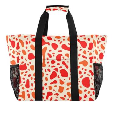 Imagem de Wassud Sacolas de compras reutilizáveis em formato vermelho-laranja grande bolsa organizadora de lona impermeável para praia, piquenique, lavanderia, viagem
