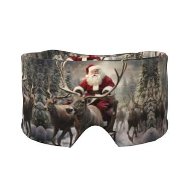 Imagem de Máscara de Natal com estampa de Papai Noel para dormir para olhos e orelhas, respirável, ajustável, blecaute, venda, confortável