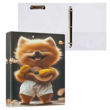 Imagem de STAYTOP Organizador de fichário redondo de cachorro fofo tocando violão, 3 fichários com prancheta (letra A4) para material de escritório escolar