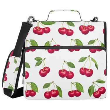 Imagem de xigua Fichário com zíper Red Cherries com alça de ombro e alça para facilitar o transporte, fichário de 3 anéis de 3 cm para escola, painel de expansão e arquivo expansível