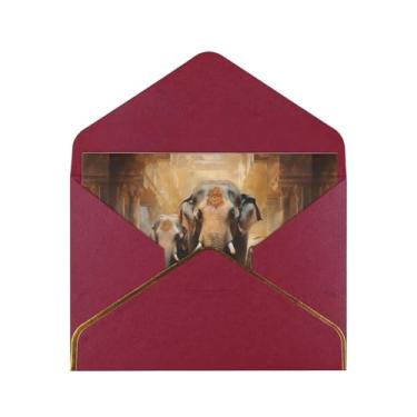 Imagem de SKKNT Cartões de felicitações com estampa de elefantes asiáticos para todas as ocasiões, convites de festa de aniversário de casamento, 12,7 x 15,2 cm