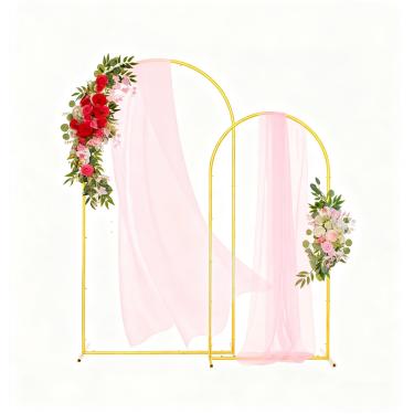 Imagem de Conjunto de 2 suportes de fundo de arco de metal, moldura de arco de casamento de 1,8 m + 1,8 m, arco de balão dourado para casamento, cerimônia de formatura, chá de bebê, decoração de festa de