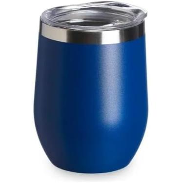 Imagem de Copo Térmico de Aço Inoxidável, 350ml, Tampa Hermética, Branco, Cilíndrico, Moderno, para Café e Bebidas azul fosco