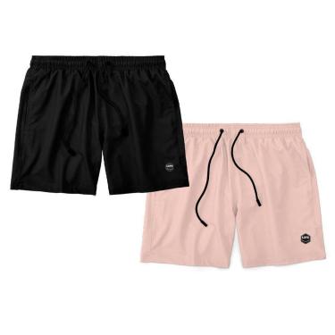 Imagem de Kit 2 Bermudas Life Lisa Short Liso Masculino Básico Mauricinho Tactel - Preto+Rosa-Unissex