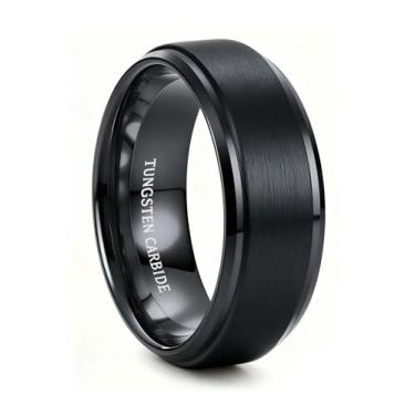 Imagem de Tungary Aliança de casamento masculina de 8 mm para homens e mulheres, preto/prata/banhado a ouro 18 K, anel de noivado de tungstênio, superfície fosca, borda polida, compromisso, joia confortável