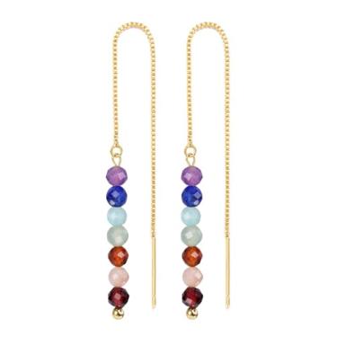 Imagem de GEHECRST Brincos femininos de cristal de chacra, banhados a ouro, brincos delicados de corrente longa, pedras preciosas, presentes de Natal, Small, Cobre, Cristal