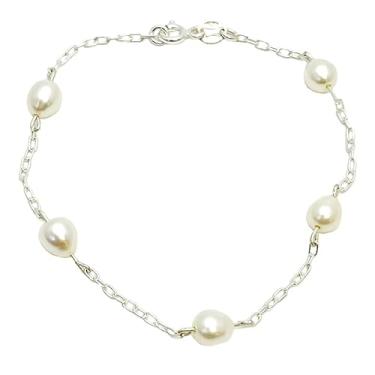 Imagem de Pulseira Perola Natural Agua Doce Prata Legitima 925